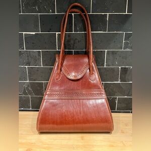 Vintage Brown Leather Bohemian Satchel Purse Bag Tote Western